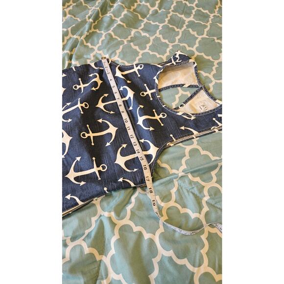 Utility Canvas Anchor Print Dress Made in USA Nautical Cotton Shift Size M - Picture 7 of 12
